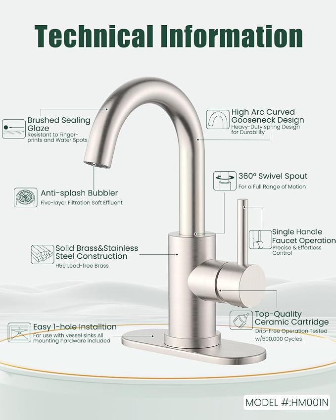 Bathroom Faucets, Modern Vanity Faucet for Bathroom Sink, Single Handle Kitchen Faucet Brushed Nickel, Stainless Steel Farmhouse Bar Sink Faucets with Pop Up Drain-2 Sets