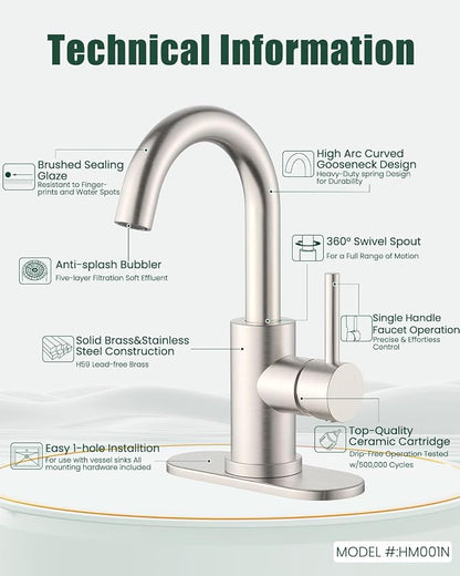 Bathroom Faucets, Modern Vanity Faucet for Bathroom Sink, Single Handle Kitchen Faucet Brushed Nickel, Stainless Steel Farmhouse Bar Sink Faucets with Pop Up Drain-2 Sets