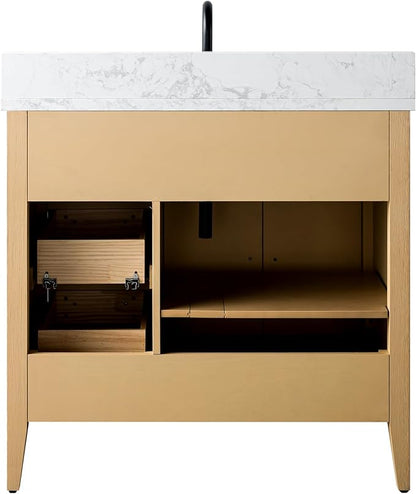 Vanity Art 36 inch Bathroom Vanity with Single Sink & Ceramic Top, Vanity Cabinet with Soft-Closing Doors, Drawers, Solid Wood Frame, Natural Oak,VA9036-NO-BN1