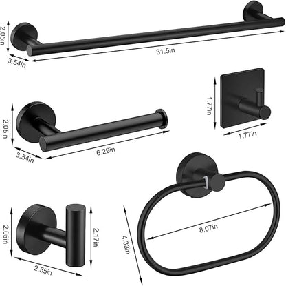 Black Bathroom Accessories Set, 7 Pieces Black Towel Bar Bathroom Hardware Set, 31.5 Inch Towel Racks for Bathroom, SUS304 Stainless Steel Bathroom Towel Holder Toilet Paper Holder Wall Mounted