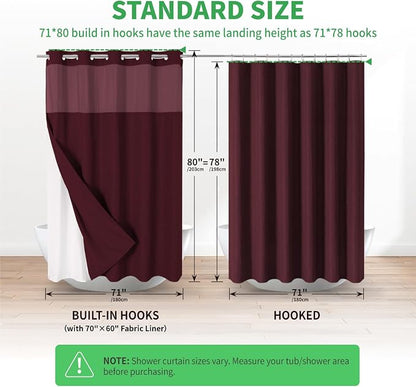 eachope No Hook Fabric Shower Curtain Set with Snap-in Liner,71x80 Lavender | Linen Texture,230GSM Thick Fabric,Hotel Luxury Decor,Mesh Window,Bottom magnetic ,Waterproof & Machine Washable,for Bathroom
