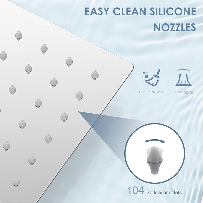 12x8 Inch Rectangle Rain Shower Head Chrome, All Metal Stainless Steel 304, Full Body Rainfall Shower with 112 Silicone Nozzles, Ceiling Rain Showerheads