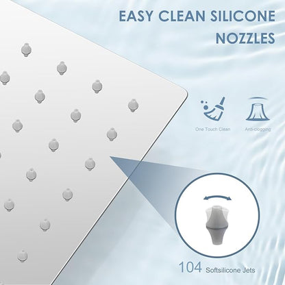 12x8 Inch Rectangle Rain Shower Head Chrome, All Metal Stainless Steel 304, Full Body Rainfall Shower with 112 Silicone Nozzles, Ceiling Rain Showerheads