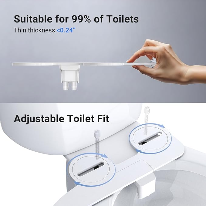 Bidet Attachment for Toilet, Dual NozzleBidet Toilet Seat, Non-Electric Ultra-Thin Bidets for Existing Toilets, Rear/Feminine Wash with Adjustable Water Pressure (Black)