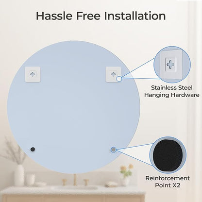 USHOWER Frameless Round Bathroom Mirror 24", Circle Vanity Mirror for Wall Decor, with Beveled Edge, for Bathroom, Living Room, Entryway, Modern & Elegant Look