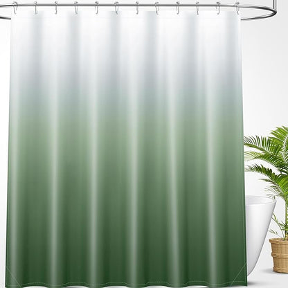 OLANLY Luxury Sage Green and White Ombre Shower Curtain Sets with 12 Hooks, Waterproof and Washable Decorative Shower Curtains for Bathroom, 72x72 Inches