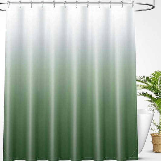 OLANLY Luxury Sage Green and White Ombre Shower Curtain Sets with 12 Hooks, Waterproof and Washable Decorative Shower Curtains for Bathroom, 72x72 Inches