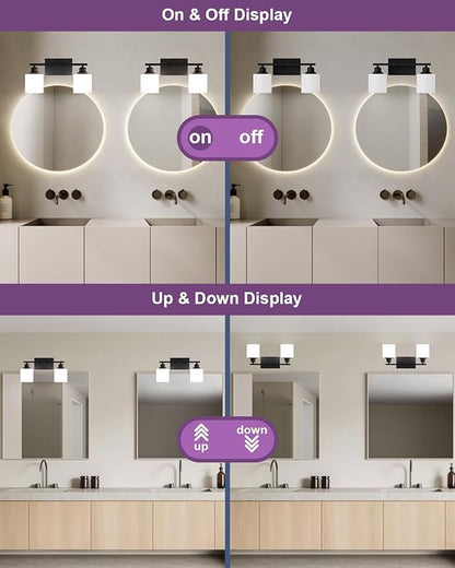 Sailstar Modern Bathroom Lights - 2-Light Vanity Fixtures with Milky White Glass Shades, Anti-Rust Matte Black Finish, E26 Base