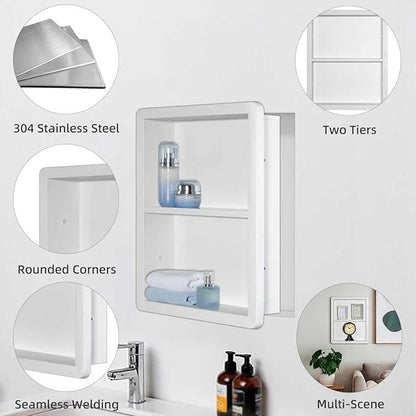 Shower Niche 14x18, Recessed Medicine Cabinet Without Mirror, 304 Stainless Steel Bathroom Storage Cabinet with Shelf, Waterproof Wall Niche for Bathroom in Matte White