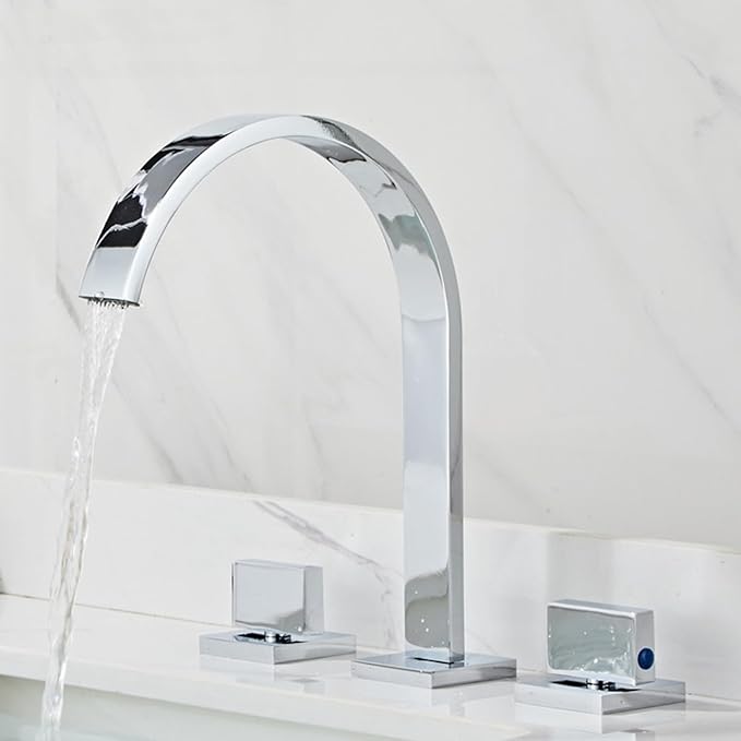 Bathroom Basin Mixer Faucet 3 Hole Brass Hot and Cold Water Double Handle 3 Hole Basin Faucets-Chrome Plated