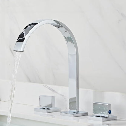 Bathroom Basin Mixer Faucet 3 Hole Brass Hot and Cold Water Double Handle 3 Hole Basin Faucets-Chrome Plated