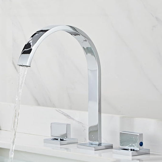 Bathroom Basin Mixer Faucet 3 Hole Brass Hot and Cold Water Double Handle 3 Hole Basin Faucets-Chrome Plated