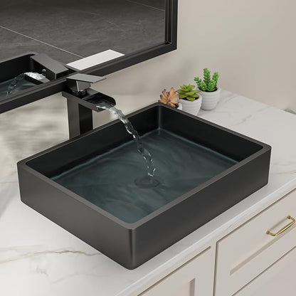 Dcolora 19 In. Black Drop In Bathroom Vessel Sink, 16 Gauge Stainless Steel, Rectangle Design with Drain Assembly, 15"D x 19"W x 4"H #DC-VS261203