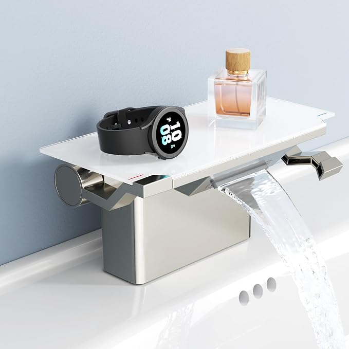 Bathroom Faucet with Storage Platform 4", 2-Hole, Brushed Nickel | Bathroom Faucet, NSF Certified 4 Inch 2 Handle Basin Faucet, Widerspread Bathroom Sink Faucet