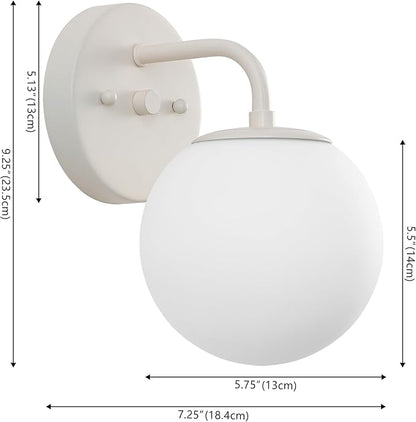 JONATHAN Y 5.75" Almond Modern Globe Wall Sconce Vanity Light for Bathroom, White 1-Light Frosted Glass Shade, Midcentury Parisian Bistro Wall Lamp, LED Bulb Included (JYL3534C)