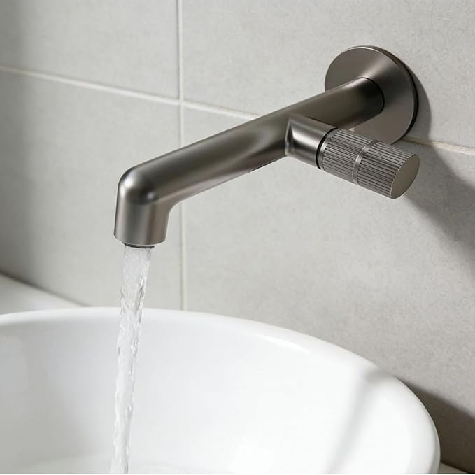 BiaoTeng Concealed Faucet for Bathroom Sink Wall Mount Hot and Cold Brass Faucets for Bathroom Sinks Single Hole Grey