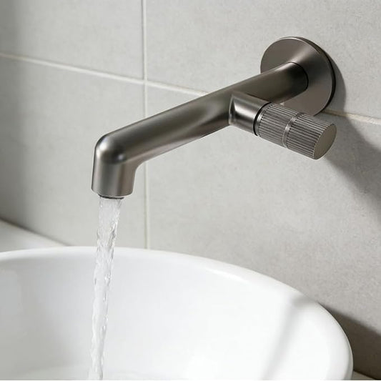 BiaoTeng Concealed Faucet for Bathroom Sink Wall Mount Hot and Cold Brass Faucets for Bathroom Sinks Single Hole Grey