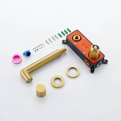 BiaoTeng Concealed Faucets for Bathroom Sinks Single Handle 2 Functions Hot and Cold Bathroom Vanity for Wall Mount Faucet Single Handle Brass Brushed Gold