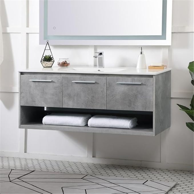 Elegant Decor Kasper 48" Single Porcelain Top Floating Bathroom Vanity in Gray