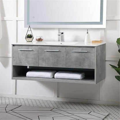 Elegant Decor Kasper 48" Single Porcelain Top Floating Bathroom Vanity in Gray