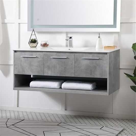 Elegant Decor Kasper 48" Single Porcelain Top Floating Bathroom Vanity in Gray