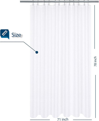 Barossa Design Long Shower Curtain with 78 inch Height, Fabric, Waffle Weave, Hotel Luxury Spa, Water Repellent, Machine Washable, 230 GSM Heavy Duty, White Pique Pattern Decorative Bathroom Curtain