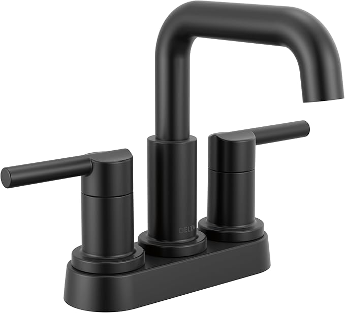 Delta Nicoli Centerset Matte Black Bathroom Faucet, 4 Inch 3 Hole Bathroom Sink Faucet for Vanity, Push-Pop Drain Assembly, Matte Black 25849LF-BL