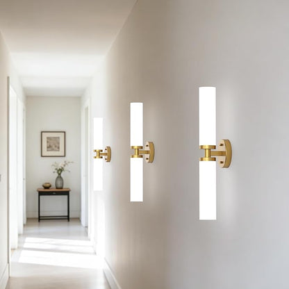 Wall Sconces Set of 2 Hardwired Bathroom Light Fixtures E26 Base | Brushed Gold, 22Inch, Modern Vanity Wall Lighting with Milky White Glass Shade, for Mirror Bedroom Living Room Hallway