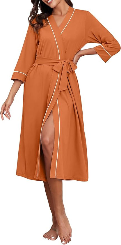 PrinStory Womens Robe Long Knit Bathrobe Lightweight Soft Robes Ladies Bath Robe