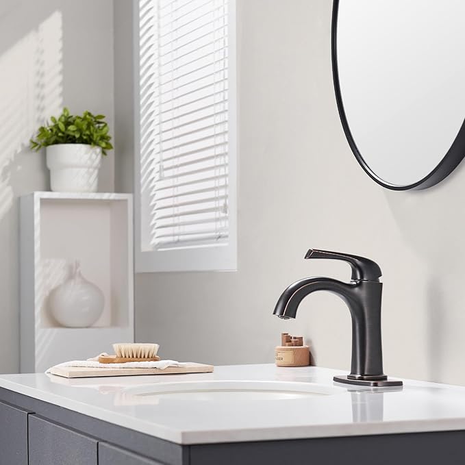 Oil-Rubbed Bronze Single Hole Bathroom Faucet, Single Handle Brass Bathroom Sink Faucet, Bathroom Sink Faucet for 1 or 3 Holes, Bathroom Faucets with Pop Up Drain and Supply Lines
