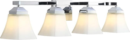 JONATHAN Y 33" Chrome Modern Cottage LED Vanity Light Wall Sconce, Farmhouse Wall Lamp for Bathroom Mirror Kitchen, White Glass Shade, LED Bulb Included (JYL7525B)