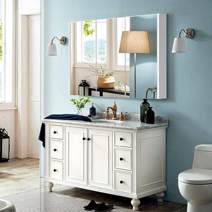 GLACER Large Mirrored Medicine Cabinet, Bathroom Wall Mounted Storage Cabinet with Triple Mirrored Doors, Ideal for Bathroom, Living Room, 36 x 4.5 x 25.5 inches (White)
