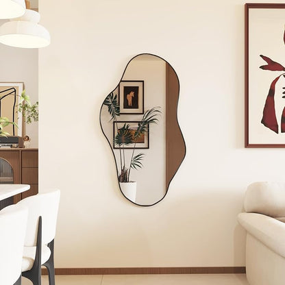 Irregular Full Length Mirror, 26"x46" Full Body Mirror with Metal Frame, Asymmetrical Mirrors for Entryway Bathroom Living Room Bedroom, Horizontal or Vertical Hanging