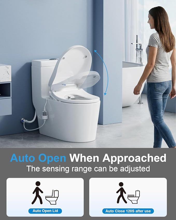 TOTTE Auto Open/Close Lid Bidet Toilet Seat Round, Smart Toilet Seat with Instant Warm Water Heated Bidet Seat & Warm Air Dryer, Multiple Wash Methods, Remote Control, ECO Mode
