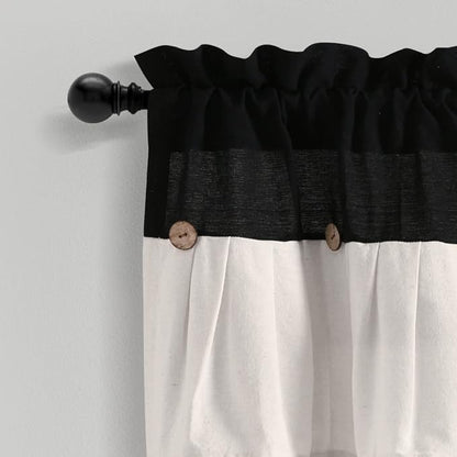 Lush Decor Linen Button Farmhouse Valance Curtians 52" W x 18" L Black & White - Linen Valances for Windows - Kitchen Curtains Valances (Pack of 12)
