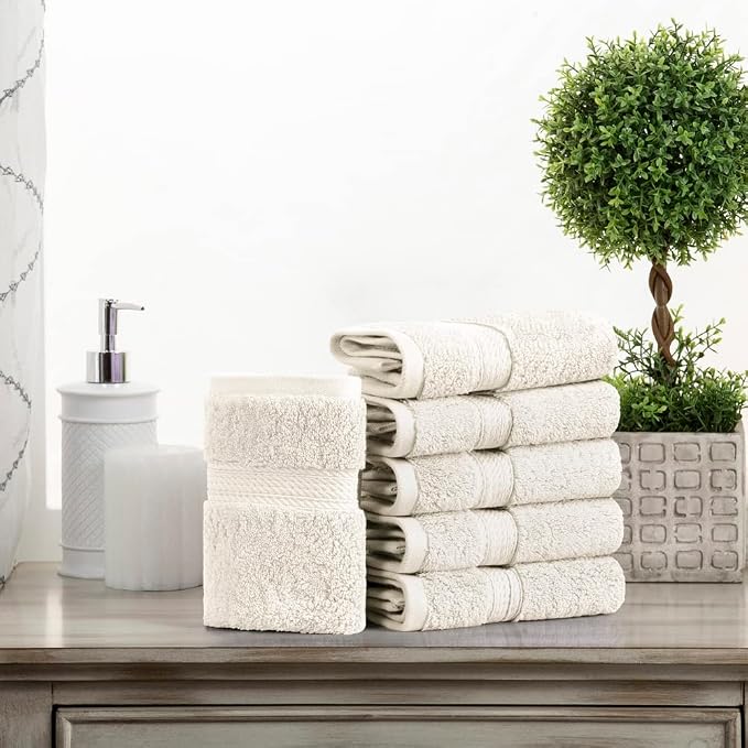 Superior Egyptian Cotton Plush & Absorbent, Face Towel Set of 6, Cream | Quick Dry, Soft Luxury Towel Set, Bath Essentials for Bathroom, Guest Bath, Spa, 2 Piece Face, Madeline Towels