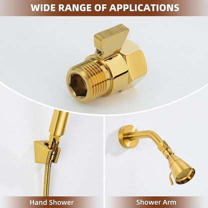 Angle Simple Shower Flow Control Valve, Water Shut Off Valve, Polished Gold | Brass Water Flow Restrictor, G 1/2 Pressure Reducer for Handheld Shower Head or Bidet Sprayer