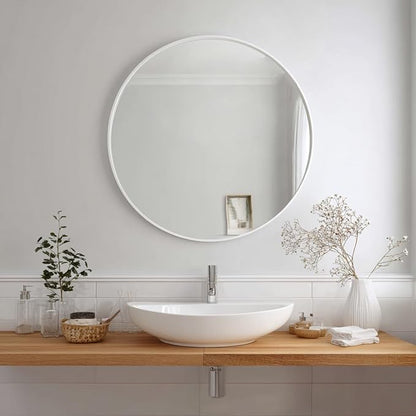 Round Mirror 38 inch, White Circle Mirror, Matte White Metal Frame | Matte White Metal Frame, High Definition, Waterproof, Easy Installation, Suitable for Dressing Room, Cloakroom, Bedroom,