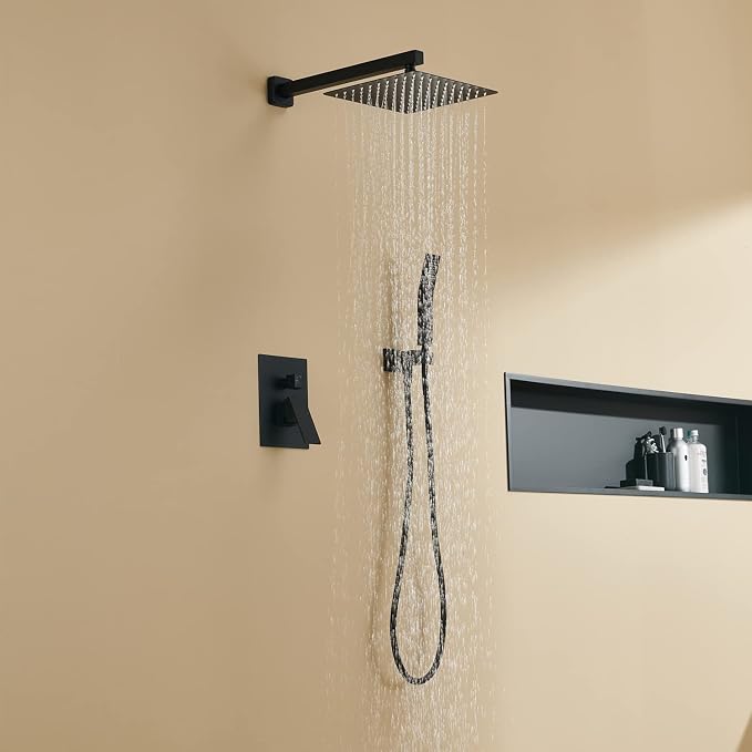 Shower System 10 Inches Rain Shower Combo Set Black Wall Mount Faucet Bathroom Faucets with Rainfall Shower Head and Hand Shower
