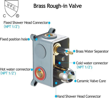 16 Inch Ceiling Mount Polished Chrome Shower System Bathroom Luxury Rain Mixer Shower Combo Set Ceiling Rainfall Shower Head System (Contain Shower Faucet Rough-in Valve Body and Trim Kit)