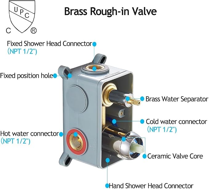 12 Inch Ceiling Mount ‎Polished Chrome Shower System Bathroom Luxury Rain Mixer Shower Combo Set Ceiling Rainfall Shower Head System (Contain Shower Faucet Rough-in Valve Body and Trim Kit)