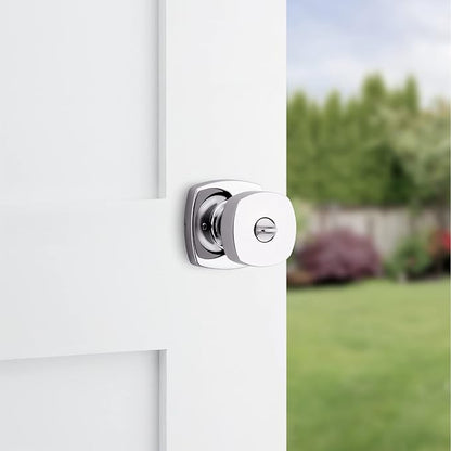 Kwikset Arroyo Knob Entry Door Knob with Lock and Key, Secure Keyed Handle Exterior Doorknob, Front Entrance and Bedroom, Polished Chrome, Pick Resistant SmartKey Rekey Security