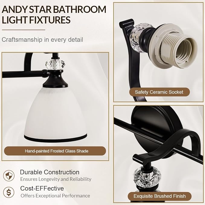 Bathroom Lighting Fixtures Over Mirror, 2-Light Matte Black Vanity Light with Frosted Glass, Anti-Rust Metal Framed Bathroom Wall Lamp Sconces for Mirror Bedroom, Living Room Hallway