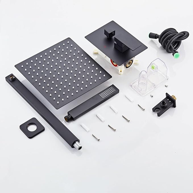 SaniteModar Shower Faucet Set 10 Inch, Matte Black Shower System | Rainfall Shower Head with Handheld Combo Spray, High Pressure Shower Combo Set Included Brass Valve and Trim kit