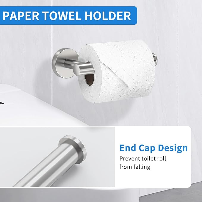 Brushed Nickel Bathroom Accessories, Bathroom Hardware Set, SUS304 Stainless Steel Bathroom Towel Holder Set, 16 Inch Towel Bar Set 5 Pcs, 2 Towel Hooks, Toilet Paper Holder, Towel Ring