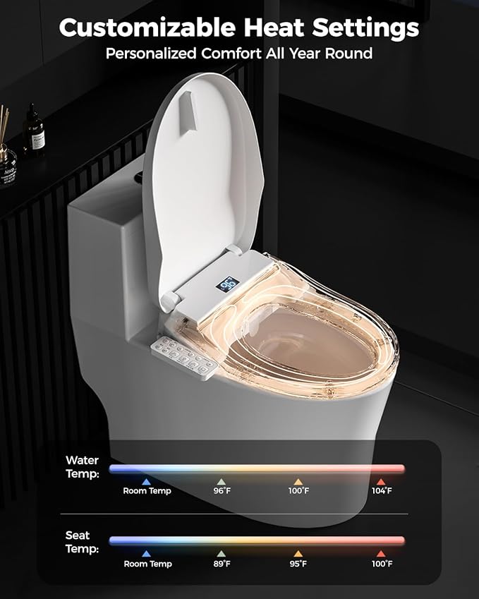 GAICOM Bidet Toilet Seat Elongated, Electric Smart Heated Toilet Seat | Instant Warm Water & Dryer, Multiple Cleaning Modes, Side Control, Self-Clean Nozzle, Quiet-Close, Easy Installation