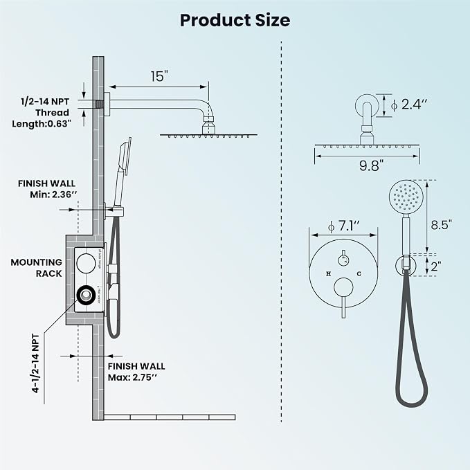 gotonovo High Pressure Shower System Valve and Trim Kit,Oil Rubbed Bronze | Round Rain 10 Inch Shower Head with Handheld Faucet Set Complete,Rough In Valve,2-in-1 Diverter,All Metal,Bathroom Wall Mount