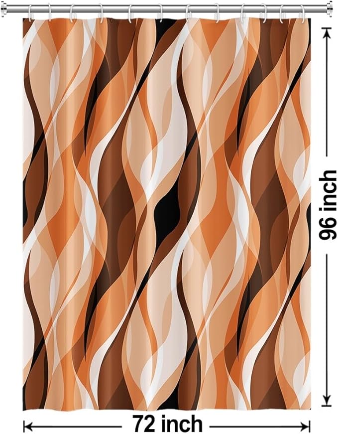 Orange Shower Curtain, Modern Abstract Burnt Orange Striped Shower Curtain Set for Bathroom Waterproof Polyester Shower Curtain with Hooks, 72x96 Inch