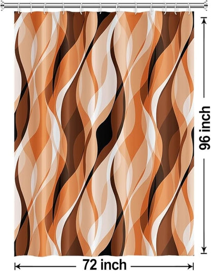 Orange Shower Curtain, Modern Abstract Burnt Orange Striped Shower Curtain Set for Bathroom Waterproof Polyester Shower Curtain with Hooks, 72x96 Inch