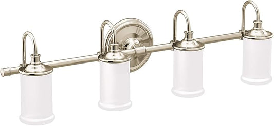 Moen YB6464NL Belfield 4-Light Dual-Mount Bath Bathroom Vanity Fixture with Frosted Glass, Polished Nickel